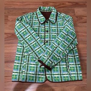 Cervelle Vintage Green Plaid & Brown Reversible Quilted Jacket Women’s Size L
